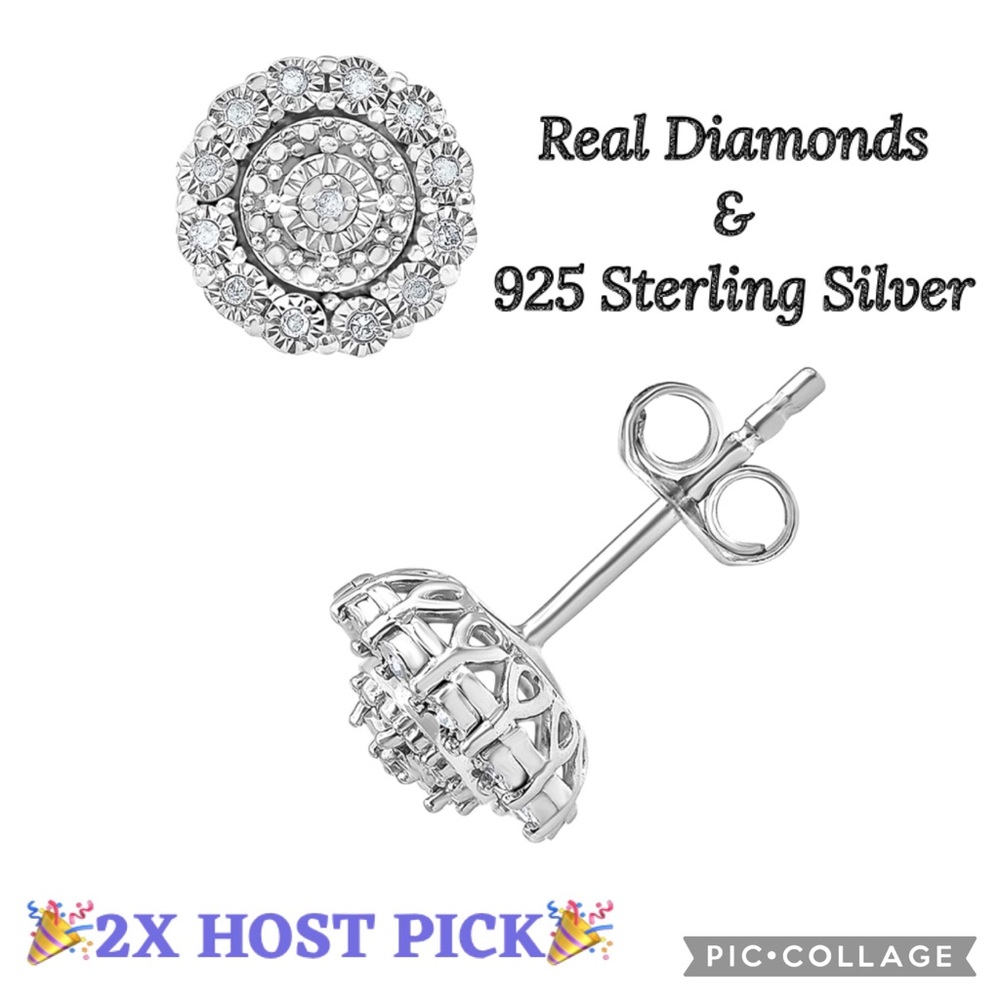 🎉2X HP🎉 💎💎🆕 Genuine Diamond & Sterling Silver Round Halo Stud Earrings💎💎 - Picture 1 of 9
